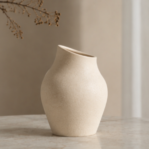 Sandstone Curved Ceramic Vase | Creamy Beige