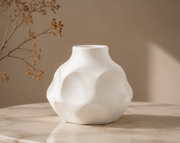Cloud Edge Round Mouth Vase｜Soft Matte White